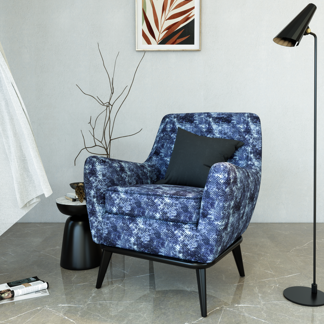 Dark Navy Blue and Sky blue Colour Textured Velvet Flock Easy Clean Sofa, Chair and Curtain Fabric