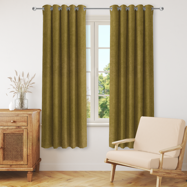 Dark Yellow Colour Textued Velvet Flock Readymade Curtain