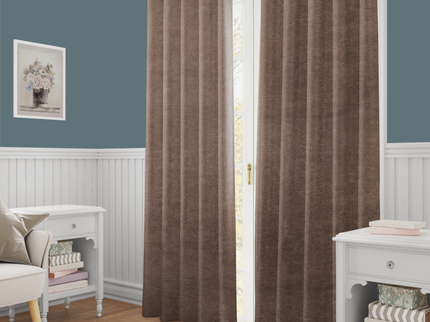 Dark Brown Colour Textured Velvet Readymade Curtain