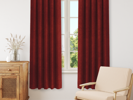 Maroon Colour Textured Velvet Readymade Curtain