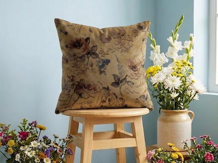 Dusty Rose and Brown Colour Floral and Leaves Pattern readymade cushion cover