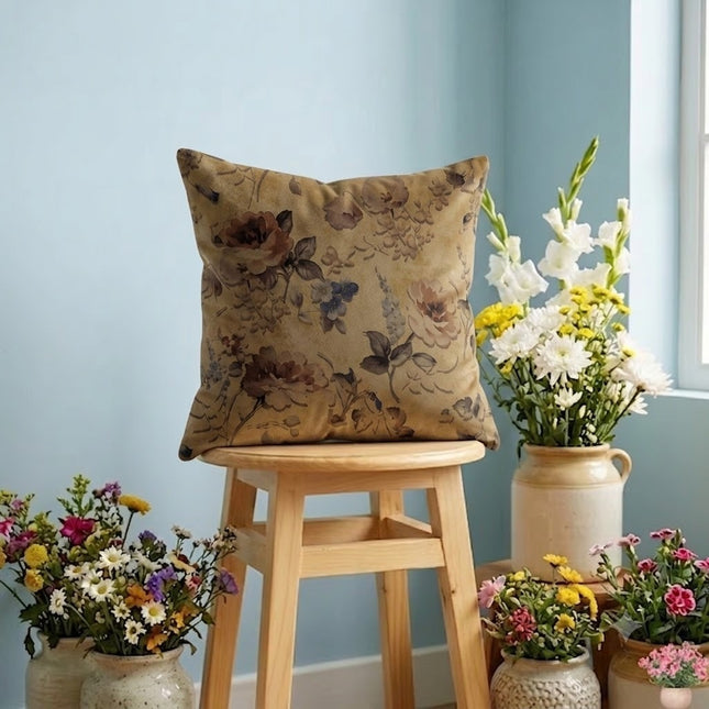 Dusty Rose and Brown Colour Floral and Leaves Pattern readymade cushion cover