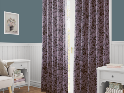 Brown Colour Leaves Pattern Velvet Readymade Curtain