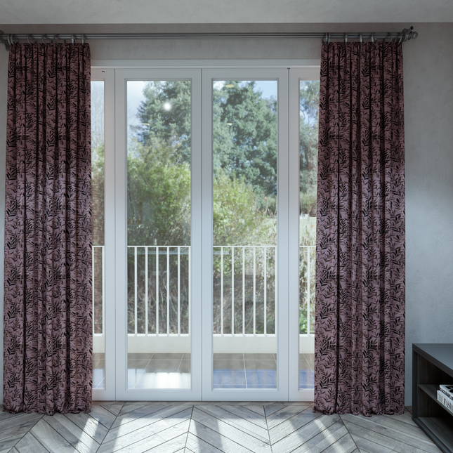 Brown  Colour Leaves Pattern Velvet Curtain Fabric printed