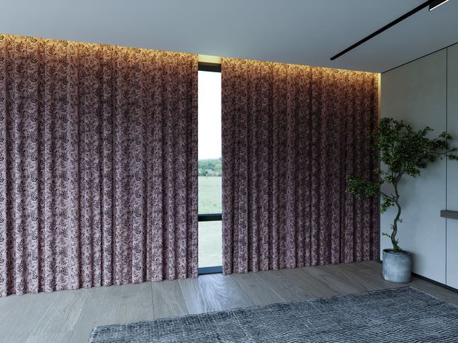 Brown  Colour Leaves Pattern Velvet Curtain Fabric printed