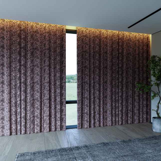 Brown  Colour Leaves Pattern Velvet Curtain Fabric printed