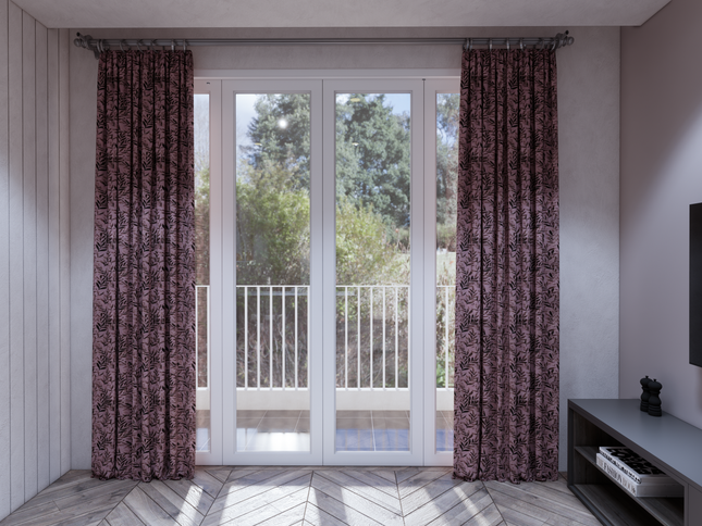 Grey Colour Leaves Pattern Velvet Curtain Fabric printed