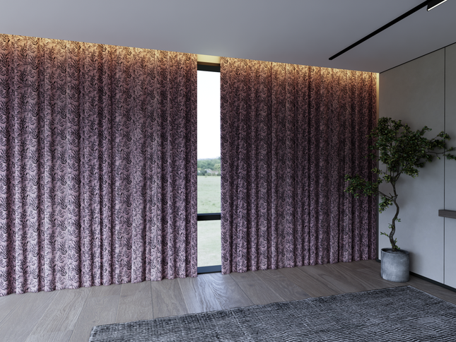 Purple Colour Leaves Pattern Velvet Curtain Fabric printed