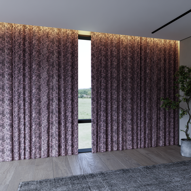 Purple Colour Leaves Pattern Velvet Curtain Fabric printed