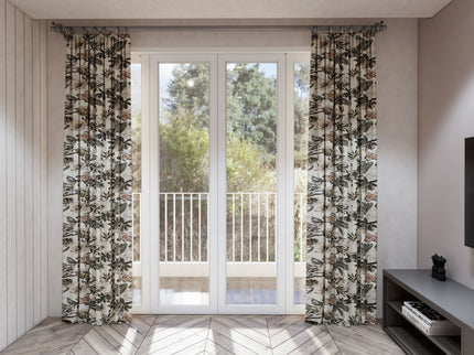 Olive Green and Warm Beige Colour Floral and Leaves Pattern Velvet Curtain Fabric printed