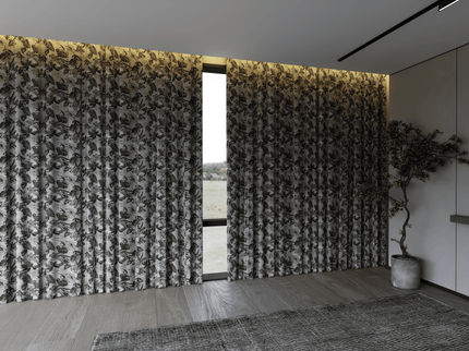 Olive Green and Mocha Brown Colour Floral and Leaves Pattern Velvet Curtain Fabric printed