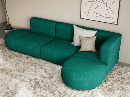 Emerald Green Colour Embossed Leaves Pattern Velvet Flock Easy Clean Sofa, Chair and Curtain Fabric