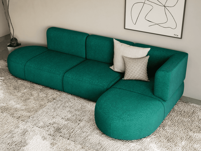 Emerald Green Colour Embossed Leaves Pattern Velvet Flock Easy Clean Sofa, Chair and Curtain Fabric