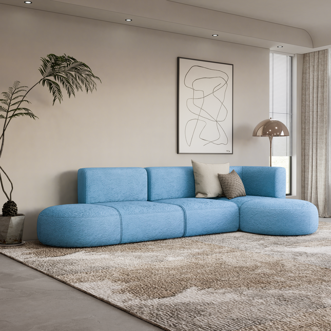 Sky Blue Colour Embossed Leaves Pattern Velvet Flock Easy Clean Sofa, Chair and Curtain Fabric