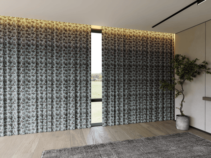 Brown and Dark Brown Colour Leaves Pattern Velvet Curtain Fabric printed