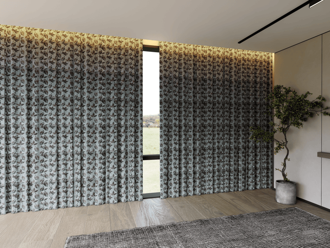 Brown and Dark Brown Colour Leaves Pattern Velvet Curtain Fabric printed