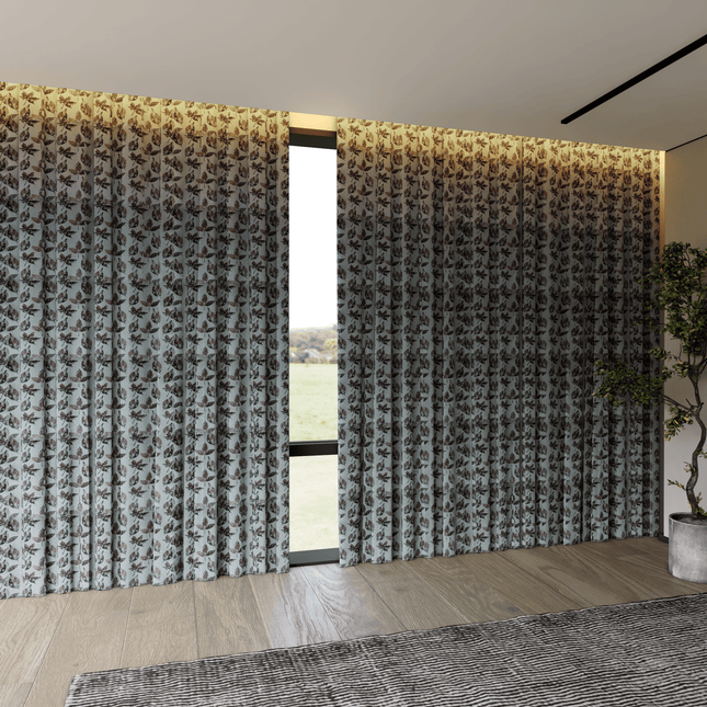 Brown and Dark Brown Colour Leaves Pattern Velvet Curtain Fabric printed