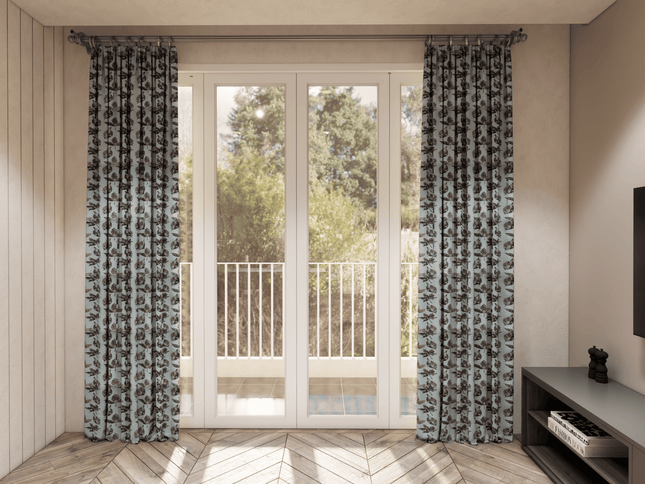 Brown and Dark Brown Colour Leaves Pattern Velvet Curtain Fabric printed