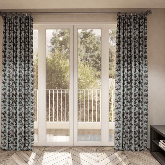 Brown and Dark Brown Colour Leaves Pattern Velvet Curtain Fabric printed