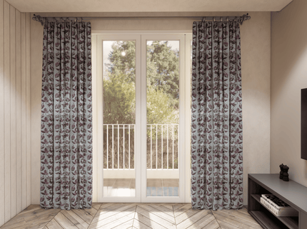 Dusty mauve and Brown Colour Leaves Pattern Velvet Curtain Fabric printed