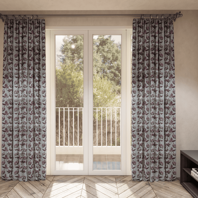 Dusty mauve and Brown Colour Leaves Pattern Velvet Curtain Fabric printed