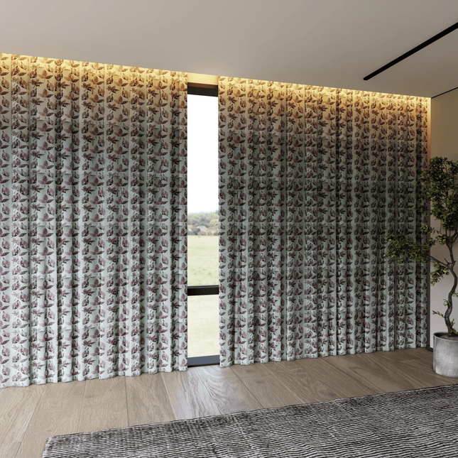 Dusty mauve and Brown Colour Leaves Pattern Velvet Curtain Fabric printed