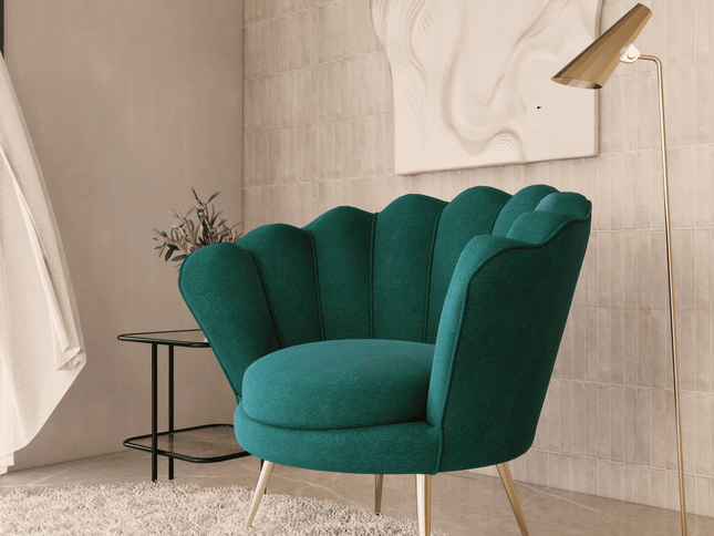 Emerald Green Colour Embossed Leaves Pattern Velvet Flock Easy Clean Sofa, Chair and Curtain Fabric