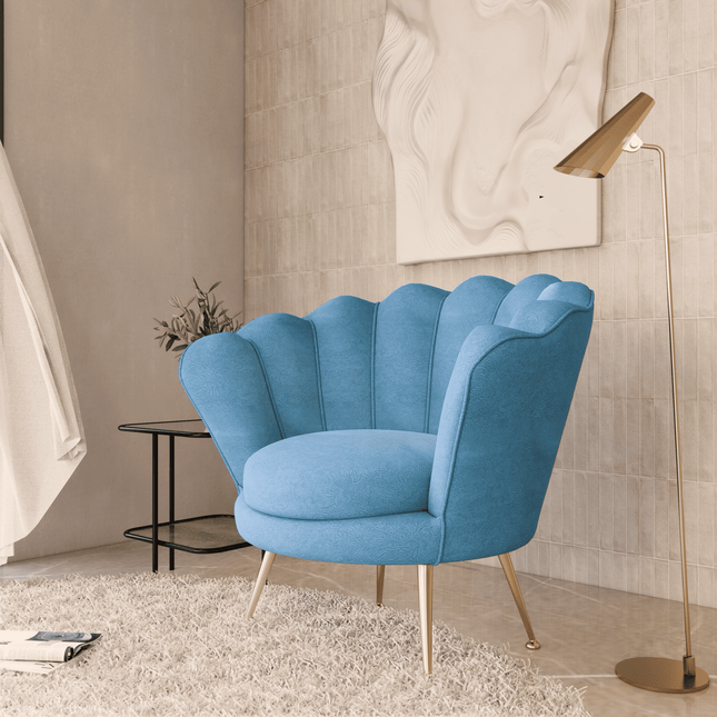 Turkish Blue Colour Embossed Leaves Pattern Velvet Flock Easy Clean Sofa, Chair and Curtain Fabric