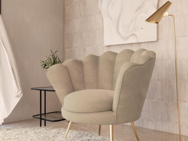 Light Camel Colour Embossed Leaves Pattern Velvet Flock Easy Clean Sofa, Chair and Curtain Fabric
