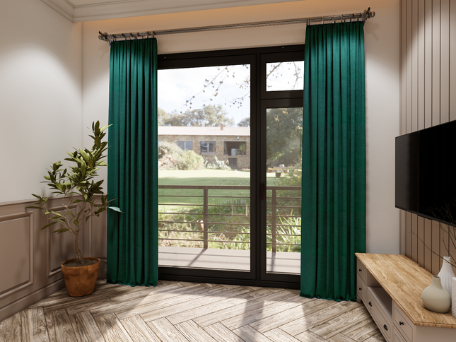 Emerald Green Colour Embossed Leaves Pattern Velvet Flock Easy Clean Sofa, Chair and Curtain Fabric