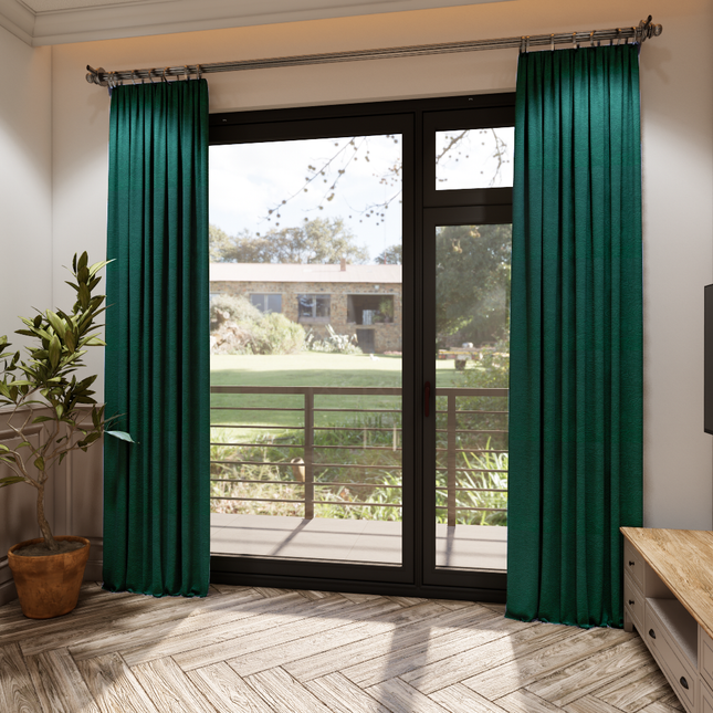 Emerald Green Colour Embossed Leaves Pattern Velvet Flock Easy Clean Sofa, Chair and Curtain Fabric