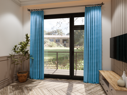 Turkish Blue Colour Embossed Leaves Pattern Velvet Flock Easy Clean Sofa, Chair and Curtain Fabric