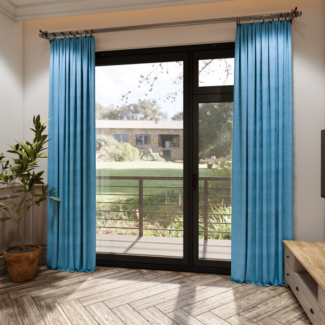 Turkish Blue Colour Embossed Leaves Pattern Velvet Flock Easy Clean Sofa, Chair and Curtain Fabric