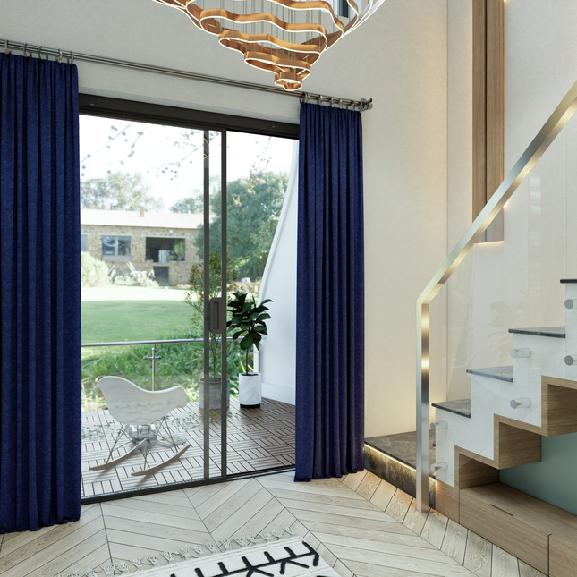 Dark Navy Blue Colour Textured Velvet Flock Easy Clean Sofa, Chair and Curtain Fabric