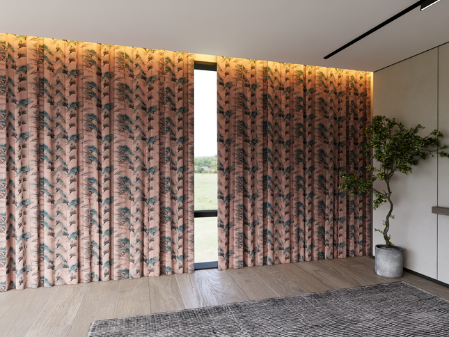 Blue and Slate Grey Colour Leaves Pattern Velvet Curtain Fabric printed