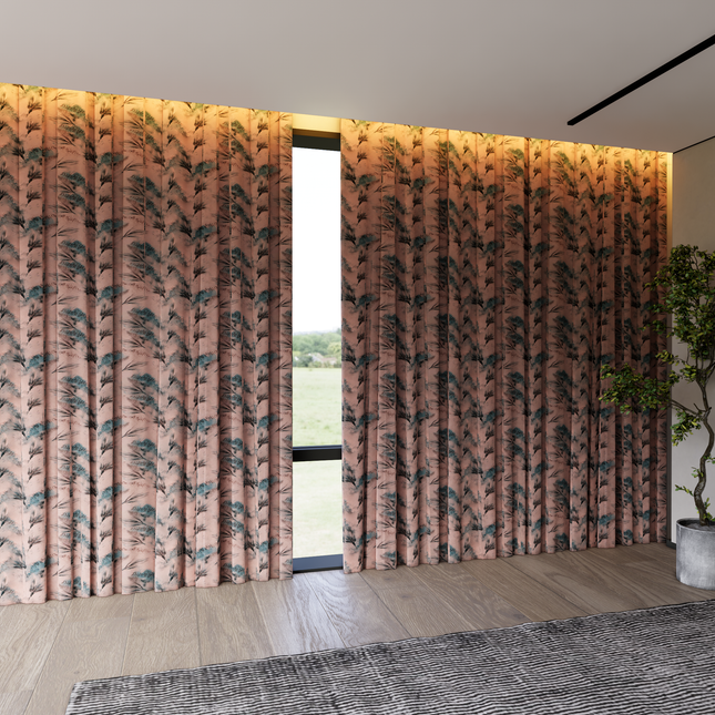 Blue and Slate Grey Colour Leaves Pattern Velvet Curtain Fabric printed