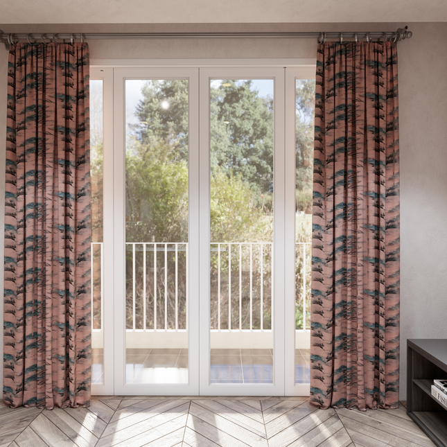 Blue and Slate Grey Colour Leaves Pattern Velvet Curtain Fabric printed