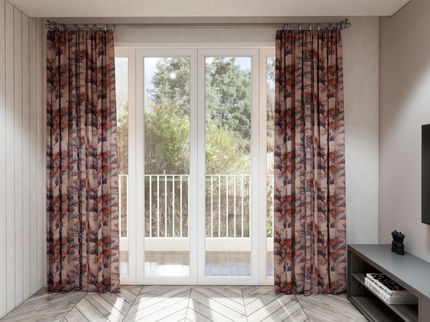 Light Orange and Slate Blue Colour Leaves Pattern Velvet Curtain Fabric printed