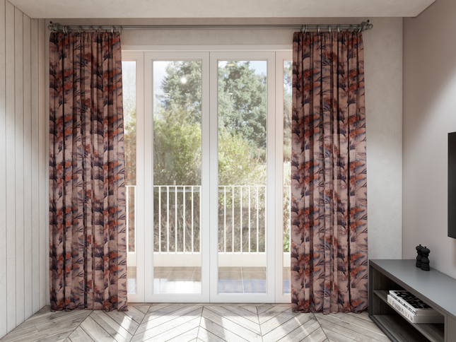 Light Orange and Slate Blue Colour Leaves Pattern Velvet Curtain Fabric printed