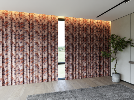Light Orange and Slate Blue Colour Leaves Pattern Velvet Curtain Fabric printed