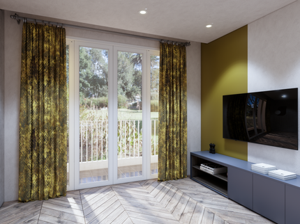 Olive Green and Mustard yellow Colour Textured Velvet Flock Easy Clean Sofa, Chair and Curtain Fabric