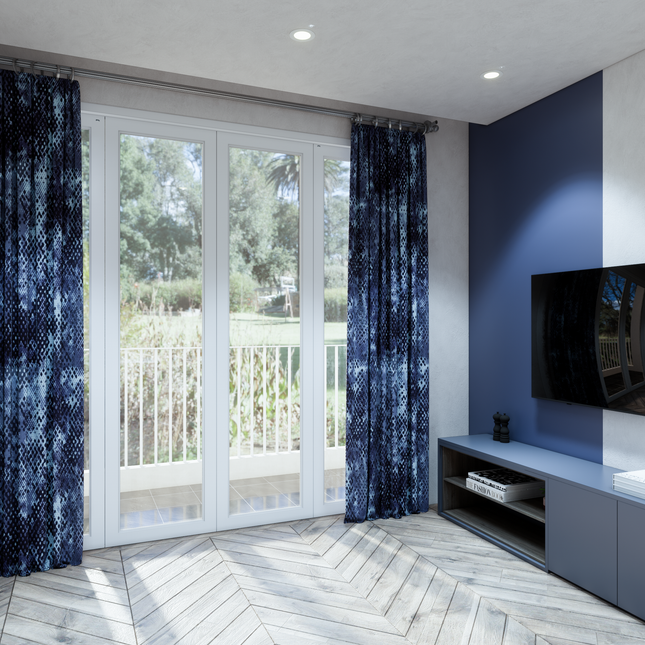 Dark Navy Blue and Sky blue Colour Textured Velvet Flock Easy Clean Sofa, Chair and Curtain Fabric