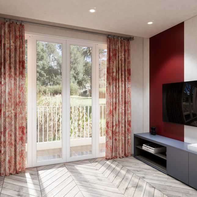 Brick Red and Beige Colour Textured Velvet Flock Easy Clean Sofa, Chair and Curtain Fabric